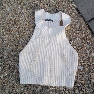 Zara Textured White Tank Top
